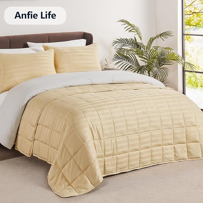 Weighted Blanket Twin Size (48"x72" 15lbs),Ultra Soft and Cozy Cooling Weighted Blanket Twin Size for Adult,Heavy Blanket with Machine Washable Soft Blanket, Beige
