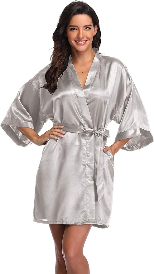 Women's Pure Short Silky Robes Bridesmaid Bride Party Satin Robes Sleepwear