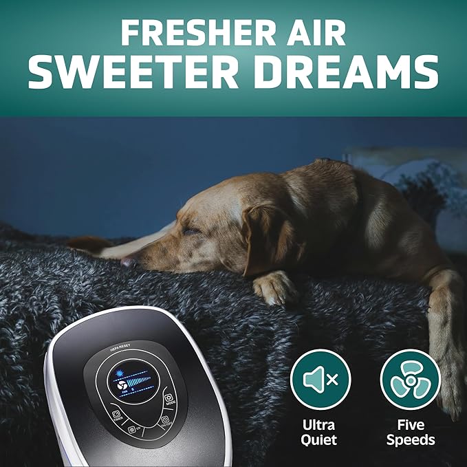 GermGuardian 5-In-1 HEPA Air Purifier for Home, Large Rooms Up To 915 Sq. Ft. with HEPA Pet Air Filter, UV-C Light & Odor Reduction, AC5250PT, 28" Tower, Gray