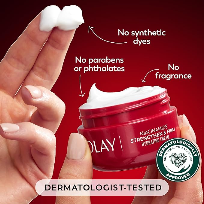 Olay Niacinamide Face Moisturizer, Strong & Firm Cream for Women, Anti-Aging, Anti-Wrinkle, Firming Skin Care, Evens, Hydrates to Repair Barrier, Recyclable Sustainable Eco Jar, Non-Greasy, 2 oz