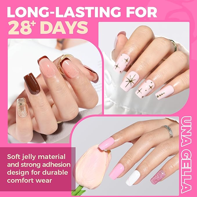 UNA GELLA Nail Tips Square: 504PCS Short Square Nail Tips Pre Etched Gel Fake Nails Tips, No C Curve For Women DIY Nail Extension French Style Salon Home Full Cover Soft Acrylic False Tips 12 Sizes