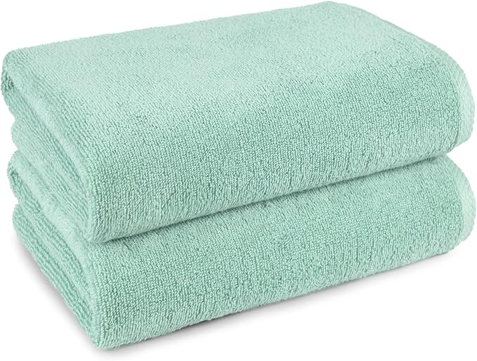 Amazon Basics 100% Cotton Quick-Dry Lightweight Moisture Absorbing Bath Towel, 2-Pack, Seafoam Green, 54" x 30"