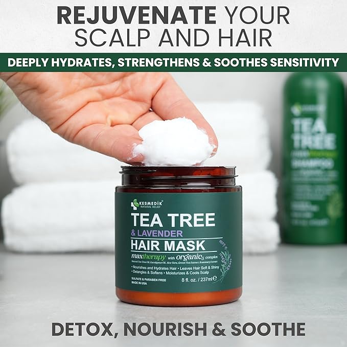 Tea Tree Hair Mask & Scalp Mask Treatment, Deep Conditioner for Damaged Hair with Biotin & Argan Oil, Hydrates, Repairs & Soothes Itchy Scalp with 100% Tea Tree Oil Hair Mask