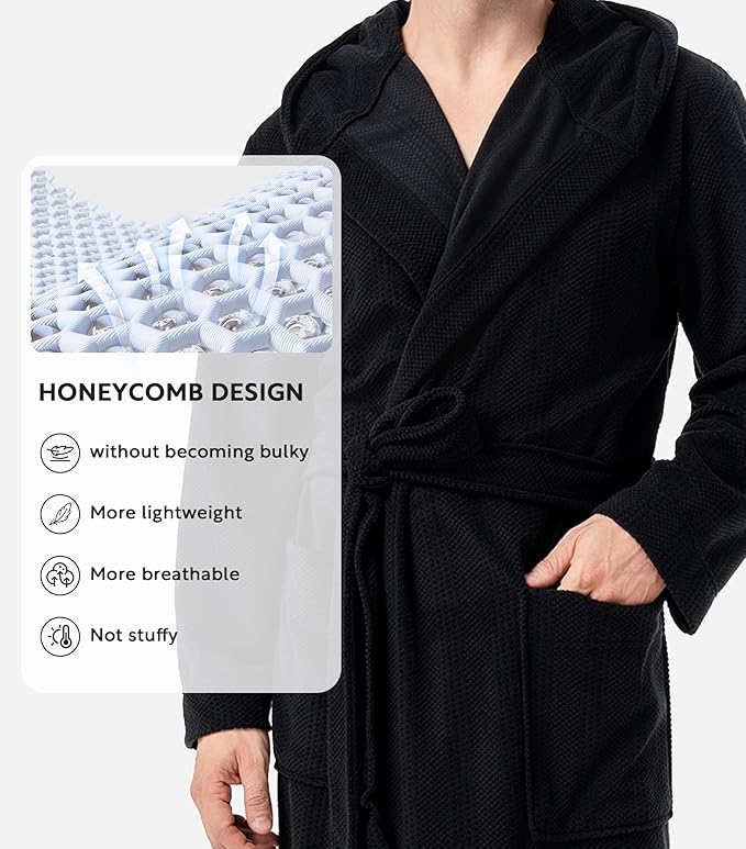 DAVID ARCHY Men's Robe Long Sleeve Lightweight Knit Bathrobe,Comfort Knee Length Hood Sleepwear