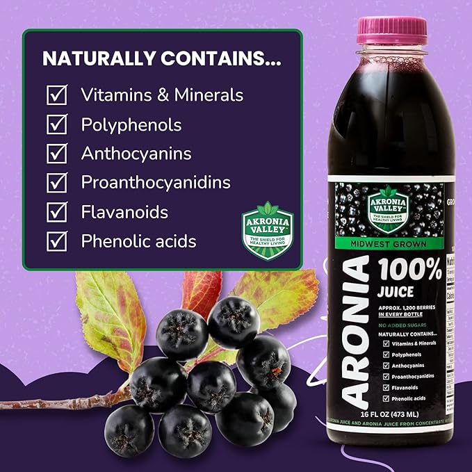 Akronia Valley 100% Aronia Berry Juice | 16 Fl Oz (Pack of 6) One Month Supply | Gluten Free Superfood Juice Drink