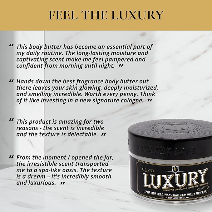 LUXURY LIFE BUTTER - Irresistibly Scented Body Butter with Hyaluronic Acid for Ultimate Moisture. Luxurious Natural Fragrance. Hydrates for a Non-Greasy Glamorous Glow, Peach Smoke, 5 oz.
