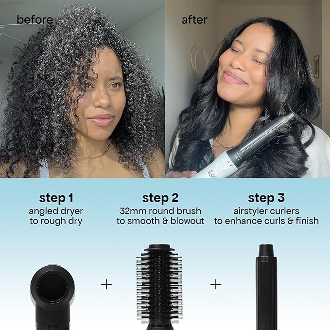 BONDIBOOST 6-in-1 Everlast Airstyler System - Wet to Dry Hair Styler, Hair Dryer Brush with Curlers, Round Brushes, Dryer & Concentrator Attachments, Versatile Heat & Airflow Settings + All Hair Types