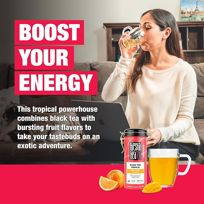 Tiesta Tea - Black Thai Tropical, Loose Leaf, Mango Citrus Black Tea, Premium Blend, High Caffeinated, Make Hot or Iced & Brews up to 50 Cups, 4.5oz Refillable Tin