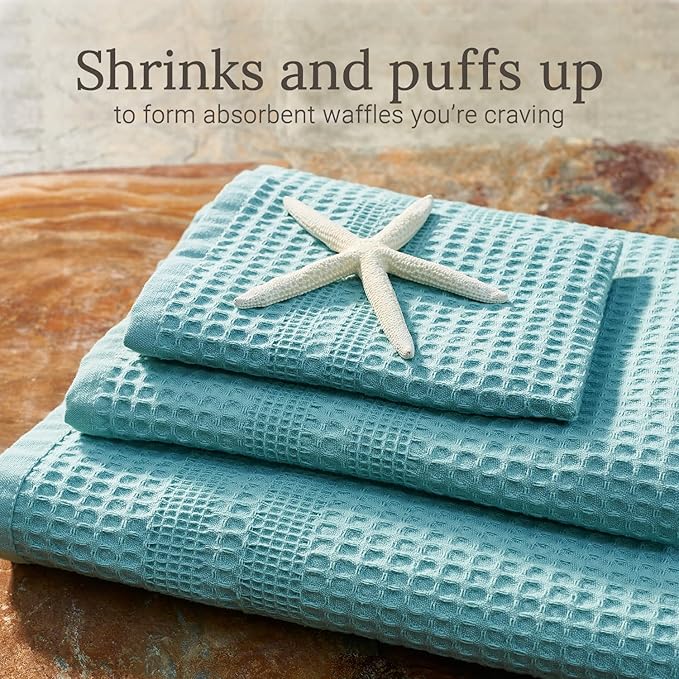 GILDEN TREE Waffle Hand Towels for Bathroom Quick Dry Towel Super Absorbent Thin 100% Cotton Hand Towels Lint Free, Hand Towels for Bathroom Set of 2, Classic Style (Seafoam)