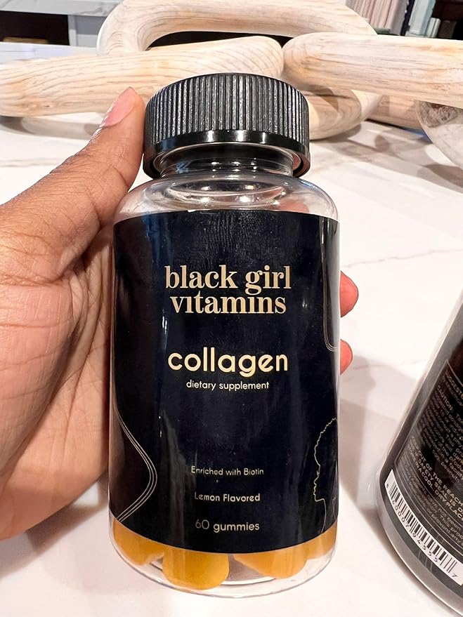 Black Girl Vitamins - Collagen Gummies for Hair, Skin, and Nail Support, with Vitamin C, Vitamin E, and Biotin, Gluten-Free, (Lemon), 60ct