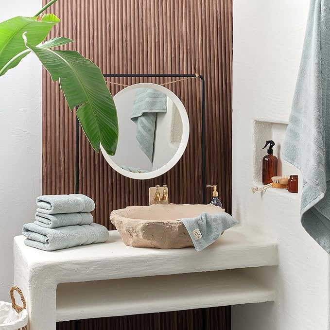 SOFE H&L | Olea Luxury Turkish Cotton Bath Towels Set of 6 : 2 Bath Towels 2 Hand Towels 2 Wash Cloths, Light Blue | Thick, Premium, Soft, Durable, Absorbent - Hotel Quality Towel Sets for Bathroom