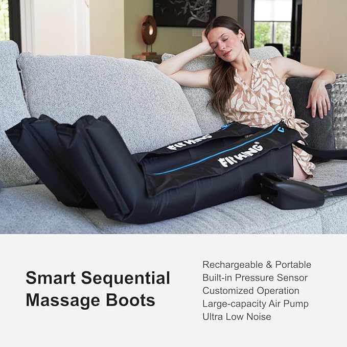 FIT KING Air Compression Recovery System, Cordless Full Leg Massager with Dynamic Pressure, Reduces Muscle Pain and Improves Circulation, Fast Recovery for Athletes (Large)