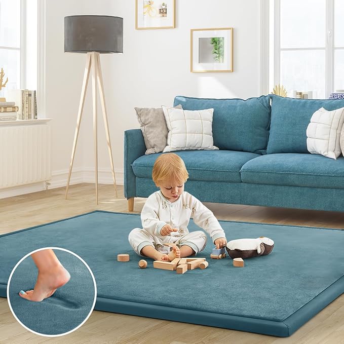 Baby Play Mat 1.2" Thick Memory Foam Nursery Rug Area Rug, 6β7β X 6β7β Yoga Mat Playmat Crawling Mat for Baby,Toddlers, Infants, Kids,Floor Mat Tatami Mat for Living Room with Non-Slip(Green)