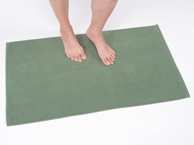 Cotton Paradise 100% Cotton Non Slip Bath Mats for Bathroom, 17x24 inch Soft Absorbent Quick Dry Machine Washable Floor Bath Mat, Sage Green