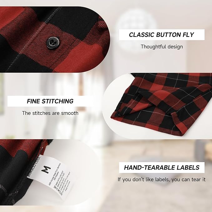 BAMBOO COOL Men's Pajama Bottoms Plaid Pajamas Pants for Men Soft Long Lounge Woven Pj Sleep Pant with Pockets
