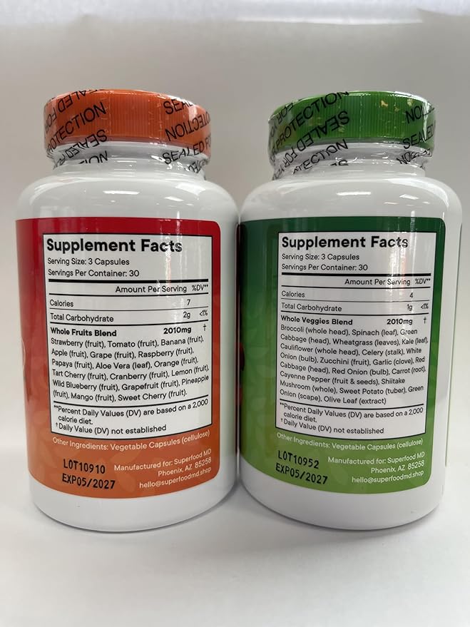 Superfood MD Fruits & Veggies Supplement - Whole Food Natural Superfoods - with Aloe Vera - Soy Free- 90 Count (Pack of 2)