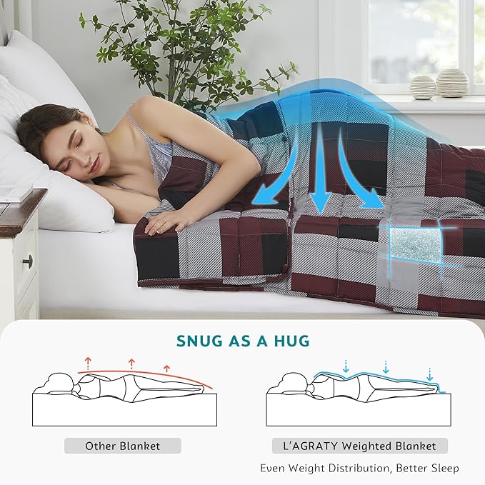 L'AGRATY Weighted Blanket - 60"x80" 25lbs Cooling Breathable Heavy Blanket Microfiber Material with Glass Beads for Adult All-Season Summer Fall Winter Soft Thick Comfort