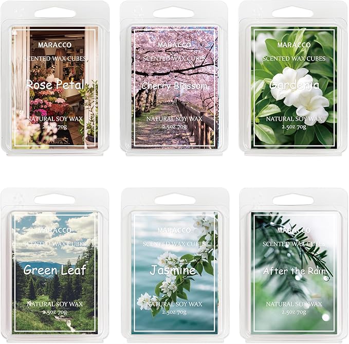 Spring & Summer Scented Wax Melts, Soy Wax Cubes for Wax Warmer, Flower and Leaf Scented Wax Melts, 6 x2.5oz