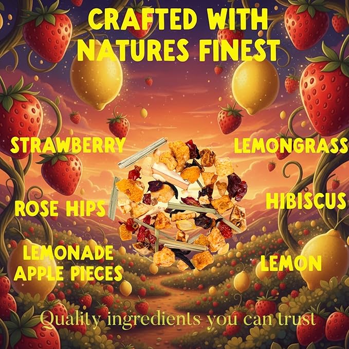 Bellasia Tea Strawberry Lemonade for Kids Using Real Fruit Pieces - Caffeine Free Herbal Tea with Real Ingredients & Balanced Flavor- Add Loose Leaf Tea to Your Child’s Routine for A Fun & Tasty Drink