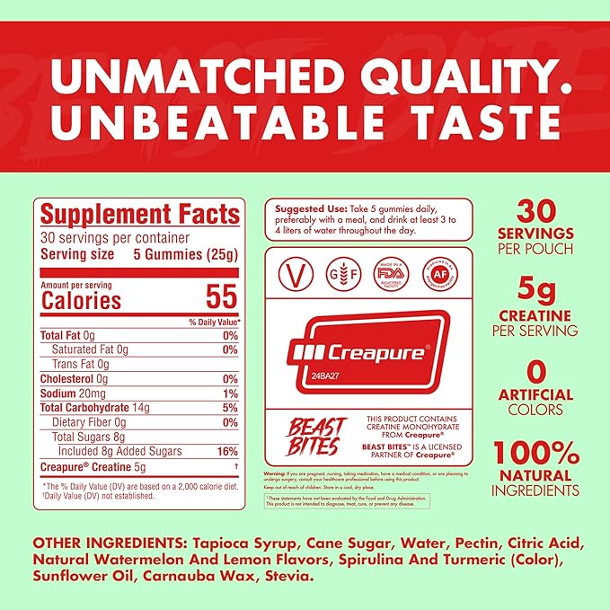 BEAST BITES - Creatine Infused Gummies - 5g Creapure Creatine Monohydrate Per Serving - NSF Certified for Sport - 30 Servings