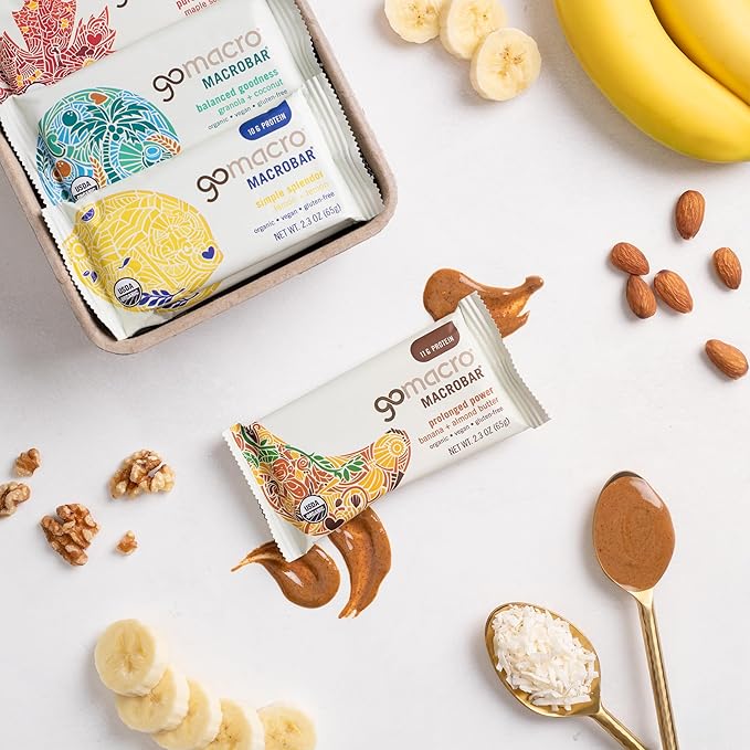 GoMacro Macrobar Organic Vegan Protein Bars, Breakfast Variety Pack, 12 Count