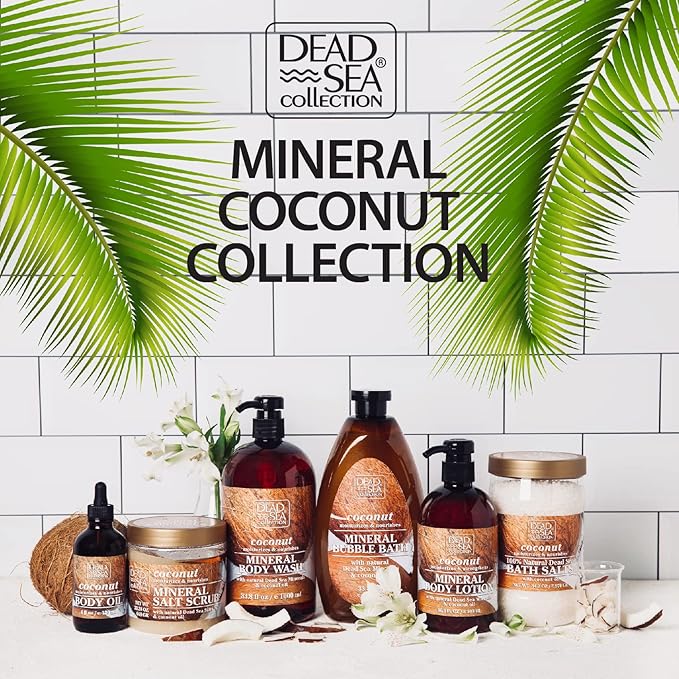 Dead Sea Collection Body Oil with Coconut - Dry Skin Moisturizer and Hydrating Massage Oil - Nourishing Bath - Increase Skin Elasticity and Provide Anti-Aging Support for Face and Body (4 fl.oz)