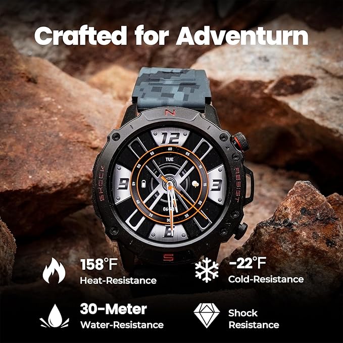 WalkerFit Military Rugged Smart Watch for Men 1.43" AMOLED Smartwatch,Alway-on,3ATM Waterproof for Swim,Accurate HR Sleep Monitor,Bluetooth Call Fitness Watch for iPhone Andriod Compatible,Camouflage