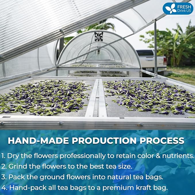 FRESHDRINKUS Premium 55 Butterfly Pea Flowers Tea Bags,100% Pure, Organic, Non GMO, Made With Organic Bags, Sugar/ Caffeine/ Gluten Free, Wildcrafted, Vegan, Handmade Product