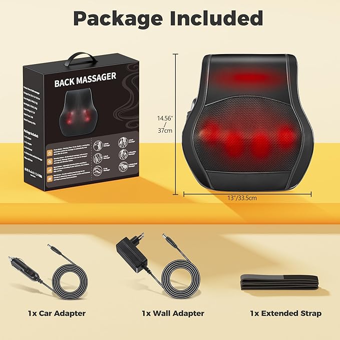 Neck and Back Massager for Pain Relief Deep Tissue with Heat, Shiatsu Shoulder Massager with Bi-Directional Rotating Head for Neck, Back, Shoulders, and Legs