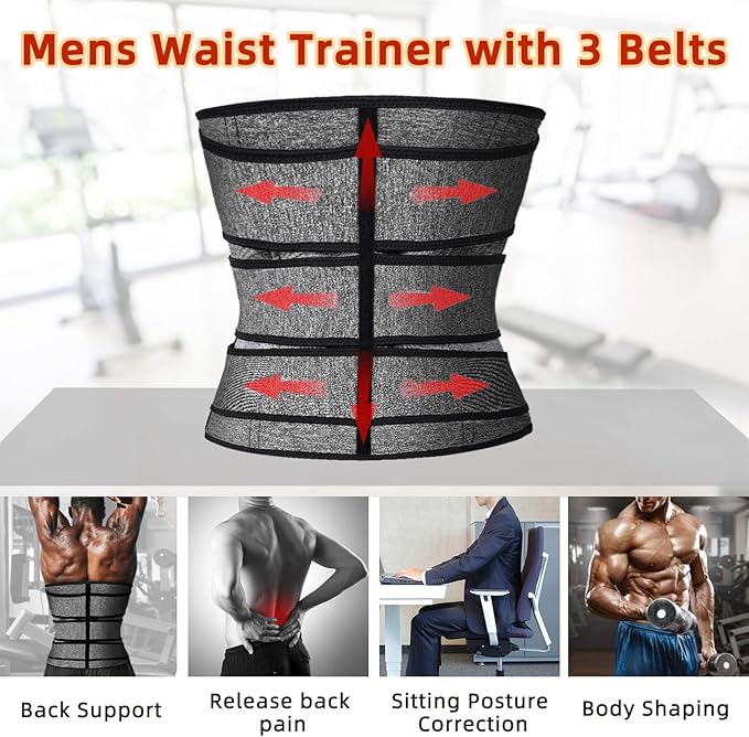 Hidyliu Mens Workout Waist Trainer Neoprene Corset Sauna Sweat Trimmer Cincher Slimming Belly with Belts