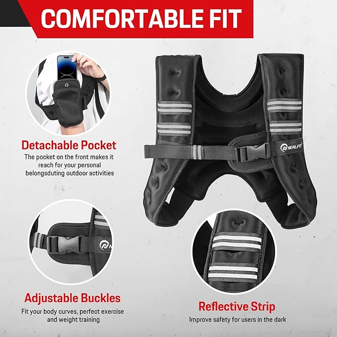 Weighted Vest for Men & Women, 5lbs/10lbs/15lbs/20lbs Weight Vest, Perfect for Running, Walking, Fitness, and Strength Training