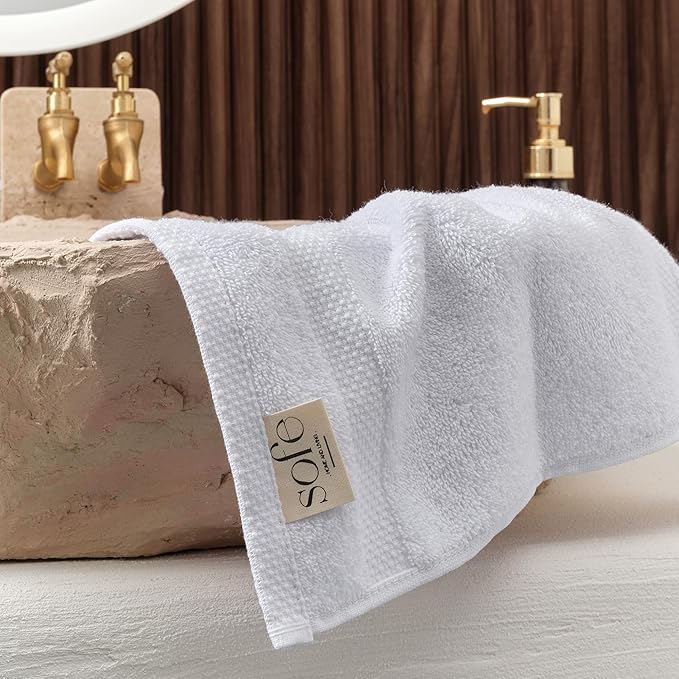 SOFE H&L | Olea Luxury Cotton Turkish Bath Towels Set of 4 White | Premium, Soft, Durable, Absorbent | Hotel Quality Plush Towels and Thick Towel Sets
