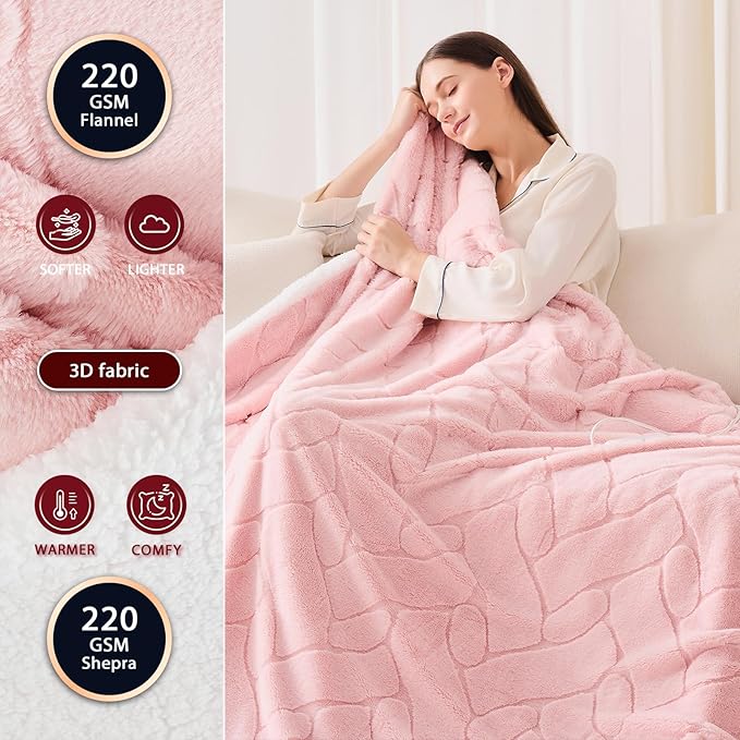 Heated Electric Blanket- Electric Throw Blanket 100"x90" for Bed- 5 Heating Levels& 4 Hours Auto Off for Home Office - Soft Faux Fur for Full Body(Pink)