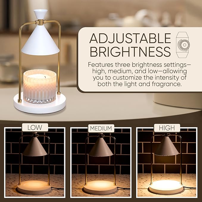 Sheffield Home Glass Candle Warmer Lamp – Elegant Candle Warmer for Long-Lasting Fragrance, Sleek Design, 12x7, White Iron Candle