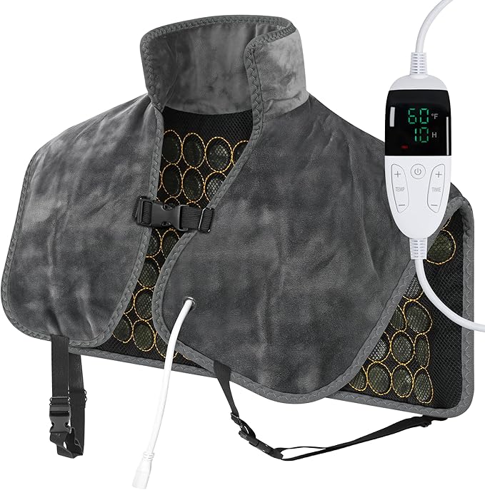 H&B Infrared Heating Pad for Back and Shoulder, Heating Pad for Pain Relief, Natural Jade and Tourmaline Stones, Smart Controller with Memory Function, Temp Adjustable, Auto Shut Off