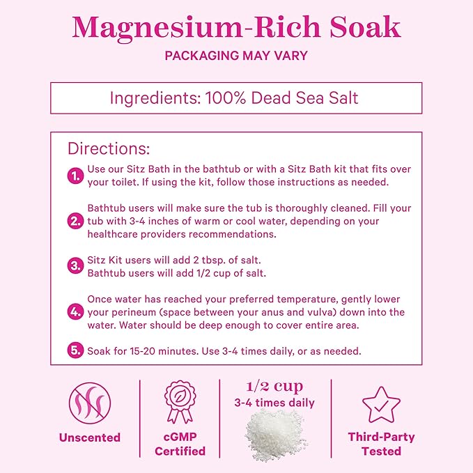 Pink Stork Postpartum Sitz Bath Soak: Dead Sea Salt for Perineal Care & Cleansing, Postpartum Recovery, Labor and Delivery Essentials, Women-Owned, Unscented, 16 oz