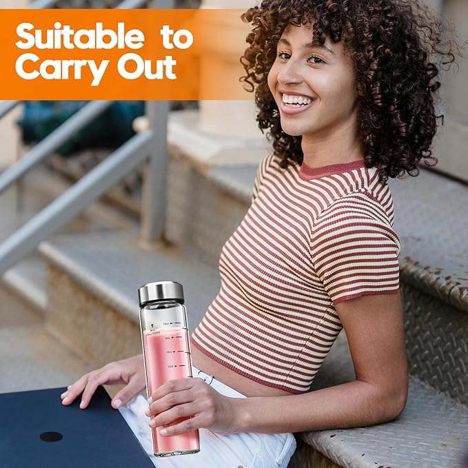 SIEROZUR Glass Juice Bottles 12 oz-4 Pack Leak Proof Wide Mouth Water Bottle with Stainless Steel Lid & Sleeve - for Juicing, Smoothies, Infused Water, Beverage Storage, Eco-Friendly Borosilicate