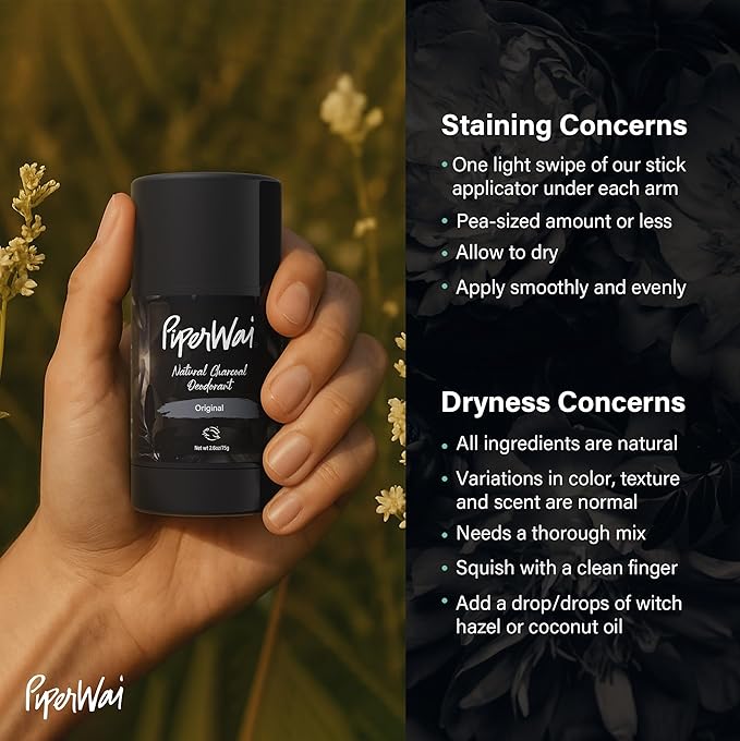 PiperWai Natural Deodorant w/Activated Charcoal | Odor Protection, Vegan, Aluminum Free, Shark Tank Product for Women & Men | Great for Travel, & Gifts | 2.6 oz (75g) Original Scented Stick