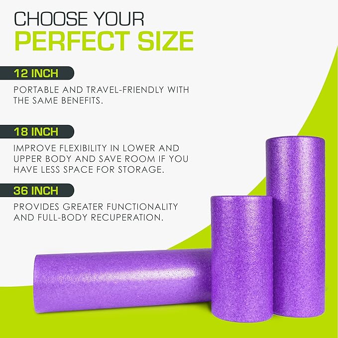 ProsourceFit High Density Foam Rollers 12 - inches Long, Firm Full Body Athletic Massage Tool for Back Stretching, Yoga, Pilates, Post Workout Muscle Recuperation
