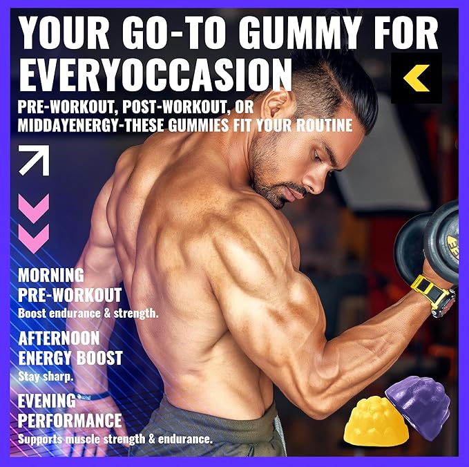 Creatine Monohydrate Gummies (5g) – Pre-Workout Energy & Muscle Growth Support for Men & Women | Grape Mango Electrolyte Gummies (135 Count)