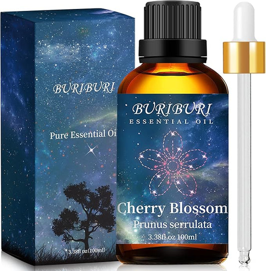 BURIBURI Cherry Blossom Essential Oil for Aromatherapy Diffuser, Skin, 100% Pure Cherry Blossom Oil 100ML for Candle, Soap, Perfume Making Cherry Fragrance Oil 3.38fl.oz