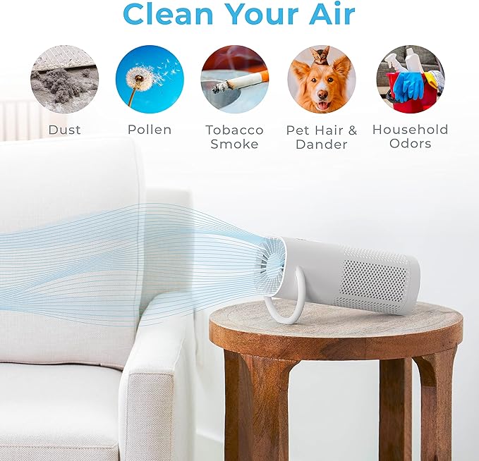 Pure Enrichment PureZone Mini Portable Air Purifier - Cordless True HEPA Filter Cleans Air & Eliminates 99.97% of Dust, Odors, & Allergens Close to You - Cars, School, & Office (White)