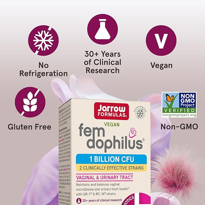Jarrow Formulas Fem-Dophilus - 1 Billion Organisms Per Serving - 30 Veggie Capsules - Women’s Probiotic - Urinary Tract Health - Up to 30 Servings