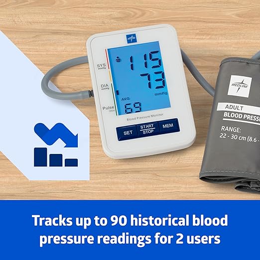 Medline digital Blood Pressure Monitor, Adult Upper Arm Cuff, Digital LCD Display, Stores Up To 90 Readings, Batteries includedes