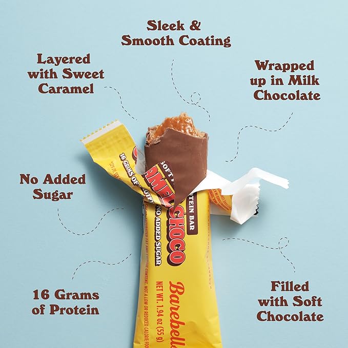 Barebells Soft Protein Bars Caramel Choco - 12 Count, 1.9oz Bars - Protein Snacks with 16g of High Protein - Fluffy Chocolate Protein Bar with 2g of Total Sugars - Soft Protein Snack & Breakfast Bars.