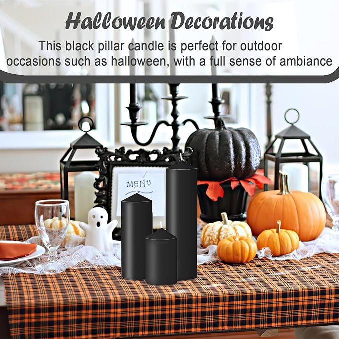 18 Pcs Black Pillar Candles Bulk Set,Hurricane Candles,3 Different Lengths (6 Each),Dripless Unscented Smokeless,Gives You a Better Atmosphere When Organizing Wedding or Event Party.