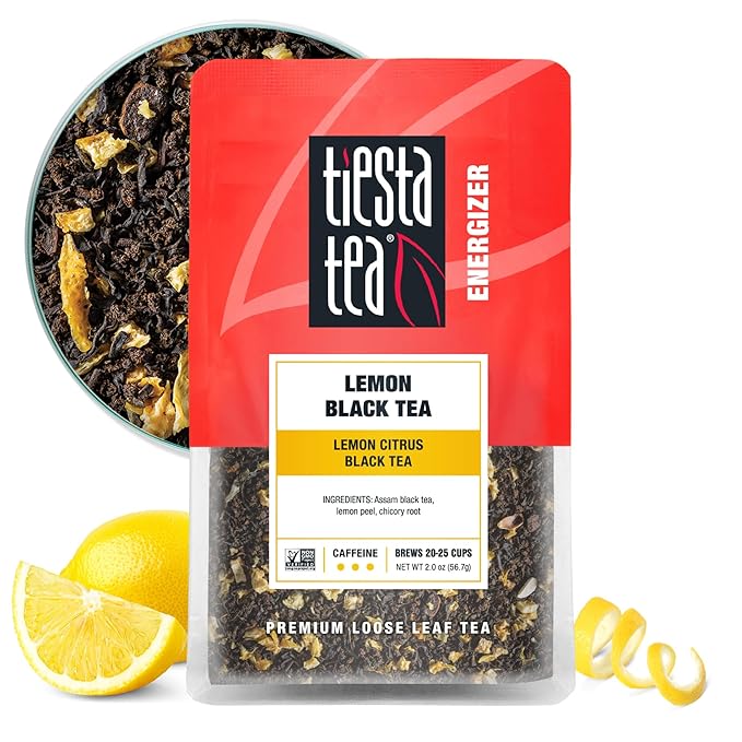 Tiesta Tea - Lemon Black Tea, Loose Leaf, Lemon Citrus Black, Premium Blend, High Caffeinated, Makes Hot or Iced, Brews Up to 25 Cups, 2 Ounce Resealable Pouch
