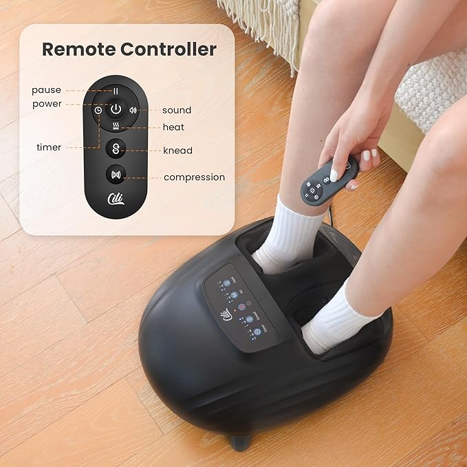 CILI Foot Massager with Heat, Shiatsu Foot Massage Machine for Plantar Fasciitis Neuropathy, 3 Sole & Instep Heating Levels, 3 Intensity Adjustable, Up to Size 14, Gifts for Him Her