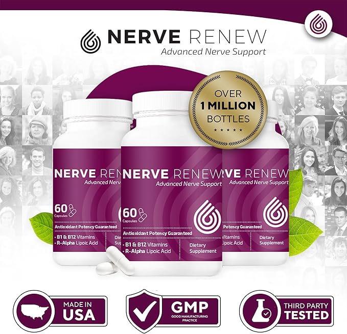 NERVE RENEW Advanced Nerve Support - 300mg Stabilized R-Alpha Lipoic Acid, Vitamin B Complex, Benfotiamine, Herbs for Fast-Acting Support