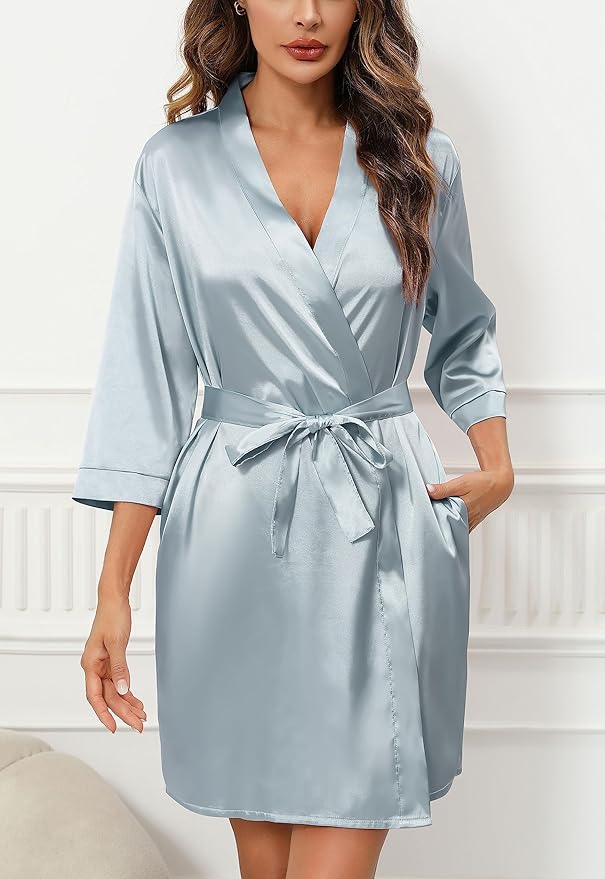 Samring Women's Bride Bridesmaids Robe Short Satin Kimono Robes for Wedding & Bridal Party Silk Bathrobes for Women